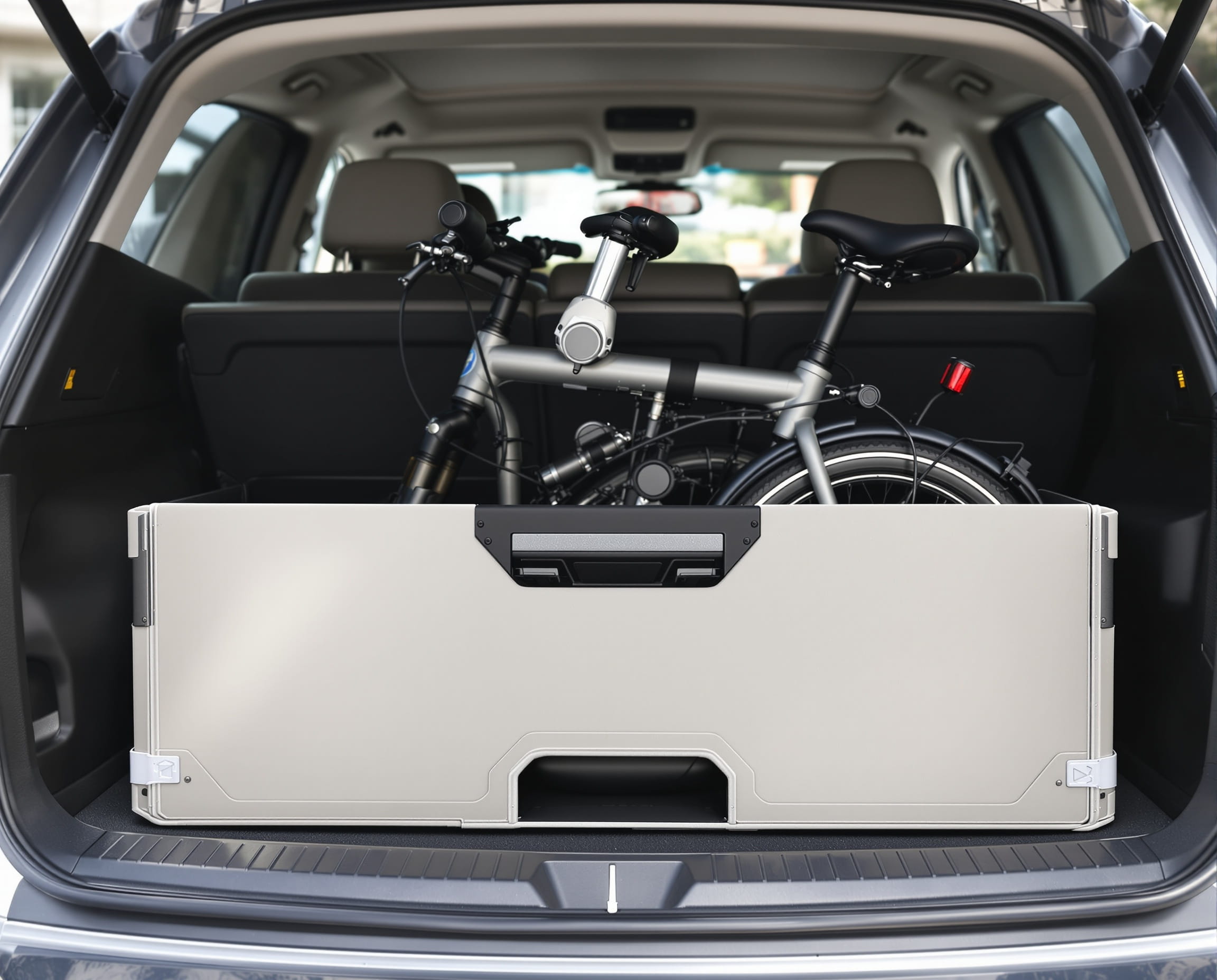 Folded eBike in car trunk